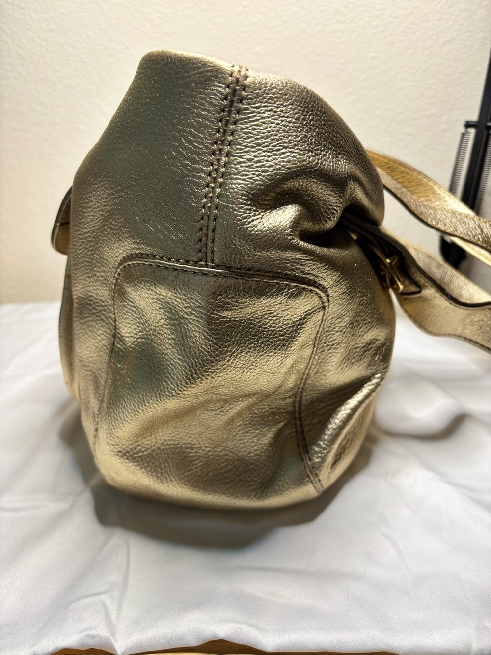 Vintage Michael Kors Fulton Metallic Gold Buckle Pocket Hobo Bag - Picture 6 of 15